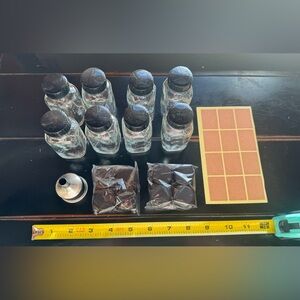 Set of Glass Bottles with Black Caps and Accessories, Wellness drink jars
